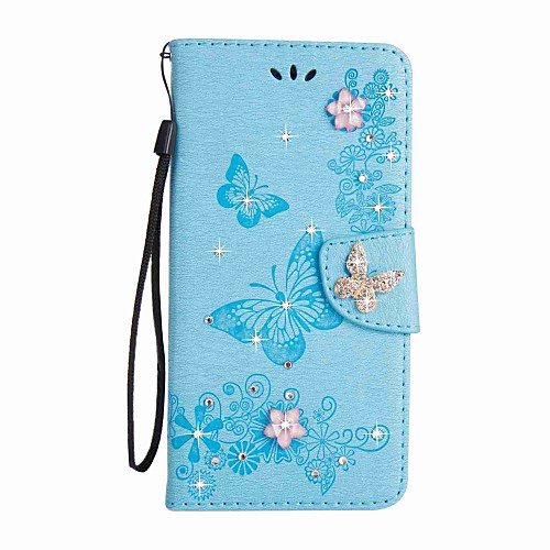 

Phone Case For Samsung Galaxy Full Body Case Leather Wallet Card S8 Plus S8 S7 edge S7 S6 edge S6 S5 Mini S5 S4 Mini S4 Wallet Card Holder Rhinestone Butterfly Hard PU Leather