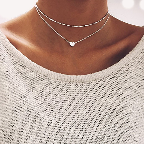 

Women's Choker Necklace Beads Double Heart Ladies Basic Alloy Silver Gold Necklace Jewelry For Party Wedding Birthday Gift Casual Daily