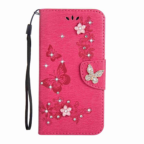 

Phone Case For Samsung Galaxy Full Body Case J5 J3 J3 (2016) Wallet Card Holder Rhinestone Butterfly Hard PU Leather