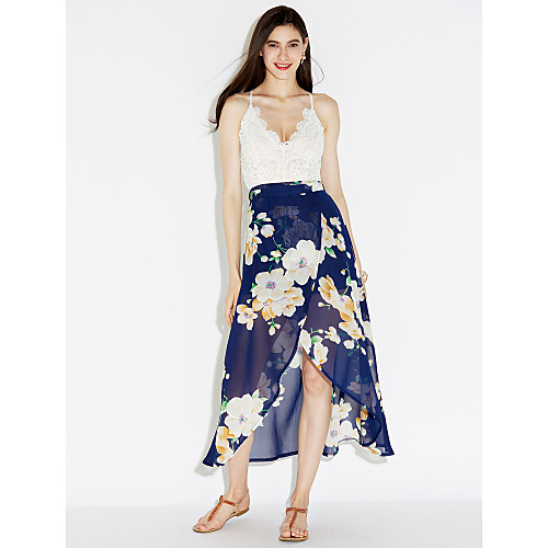 

Women's Chiffon Dress Midi Dress Black Blue Purple Yellow Red Pink Sleeveless Floral Patchwork Split Lace Spring Summer V Neck Sophisticated Party Beach Backless S M L XL XXL