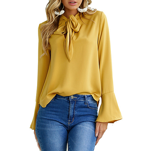 

Women's Blouse Solid Colored Long Sleeve Daily Tops Black Yellow Blushing Pink