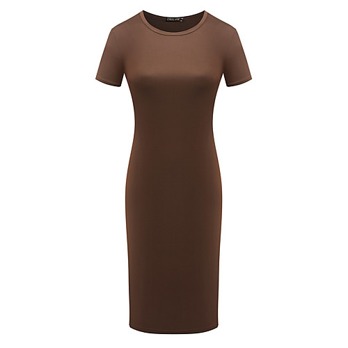 

Women's A Line Dress Midi Dress Army Green Gray Black Short Sleeve Solid Colored Summer Round Neck Skinny S M L XL / Cotton / Cotton