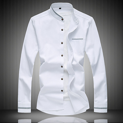 

Men's Shirt Solid Colored Long Sleeve Daily Tops Standing Collar Blue White Light gray / Work