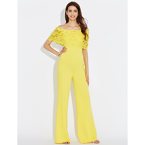 

Women's Daily Boat Neck Off Shoulder Black Blue Yellow Jumpsuit Solid Color