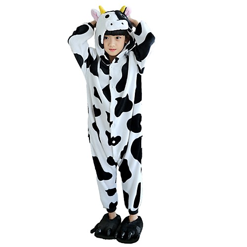 

Kid's Kigurumi Pajamas Milk Cow Onesie Pajamas Flannel Fabric Black / White Cosplay For Boys and Girls Animal Sleepwear Cartoon Festival / Holiday Costumes