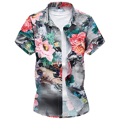 

Men's Shirt Floral Plus Size Print Short Sleeve Daily Tops Blue Green