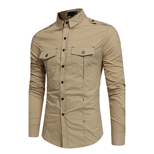 

Men's Shirt Solid Colored Basic Long Sleeve Daily Tops Black Khaki Gray