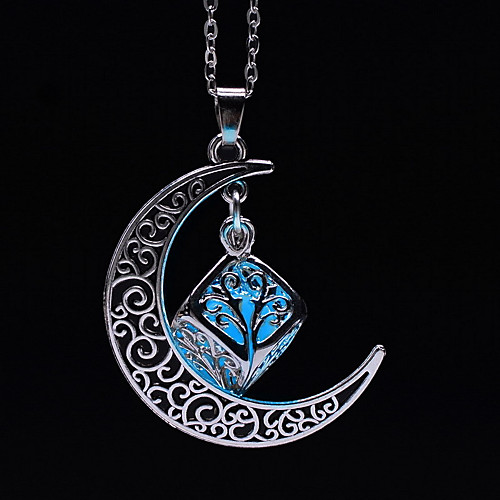 

Women's Luminous Stone Pendant Necklace Engraved Moon Crescent Moon Ladies Fashion Luminous Luminous Stone Alloy Light Green Light Blue Necklace Jewelry For Halloween Club