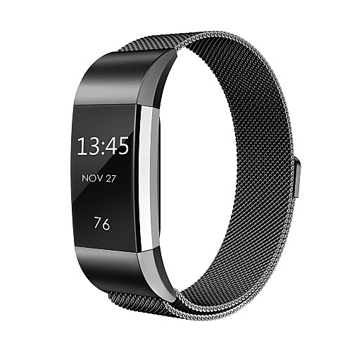 

Fitbit Charge 2 Bands Metal Swees Milanese Loop Stainless Steel Replacement Accessories Magnetic Metal -black