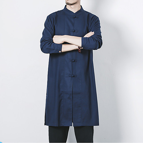 

Men's Shirt Solid Colored Plus Size Basic Long Sleeve Daily Slim Tops Chinoiserie Standing Collar White Black Dark Gray / Fall / Spring