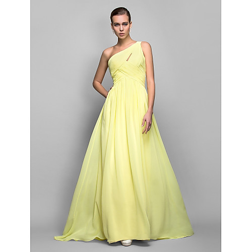 

Sheath / Column Minimalist Open Back Holiday Cocktail Party Prom Dress One Shoulder Sleeveless Sweep / Brush Train Georgette with Criss Cross Ruched 2021 / Formal Evening