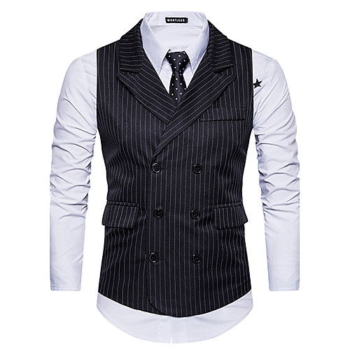

Men's Vest Daily Going out Striped Slim Polyester Men's Suit White / Black / Dark Gray - Shirt Collar / Fall / Winter / Sleeveless