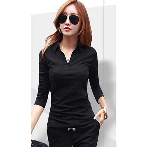

Women's T shirt Solid Colored Long Sleeve Going out Tops White Black Wine