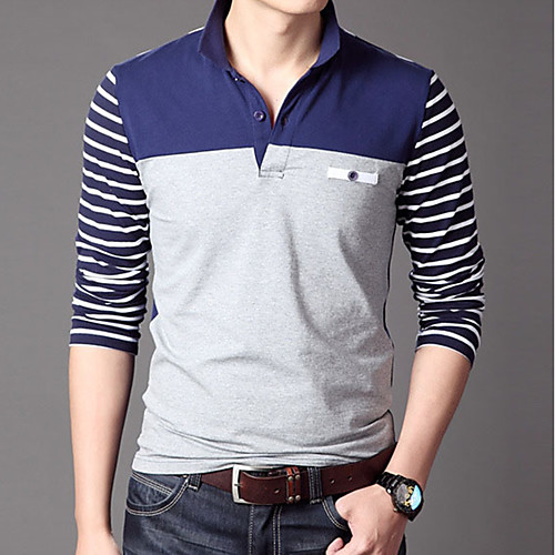 

Men's Golf Shirt Striped Solid Colored Long Sleeve Daily Tops Cotton Shirt Collar White Yellow Light gray / Fall / Winter / Work