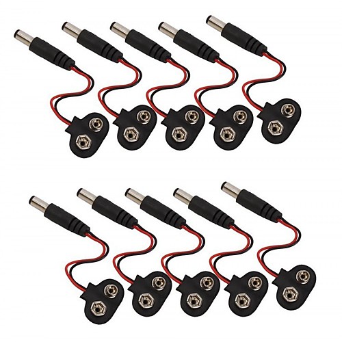 

9v Battery Clip Snap Accessories with 2.1 X 5.5mm Male Dc Plug for Arduino(10 Pack)