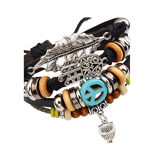 

Men's Leather Bracelet woven Owl Personalized Rock Leather Bracelet Jewelry Black For Stage Going out