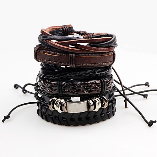 

Men's Wrap Bracelet Leather Bracelet Rope Twisted woven Rock Paracord Bracelet Jewelry Black For Stage Club