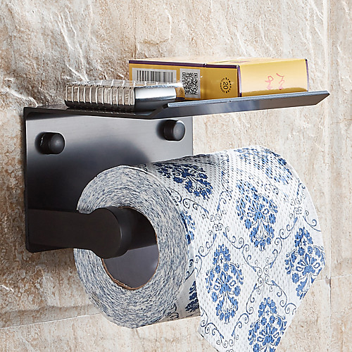 

Multifunction Toilet Paper Holders Modern Aluminium with Mobile Phone Storage Shelf for Bathroom 1pc