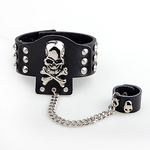 

Men's Leather Bracelet Ring Bracelet / Slave bracelet Rivet Skull Pirates Calaveras Personalized Punk Hip-Hop Leather Bracelet Jewelry Black For Stage Club