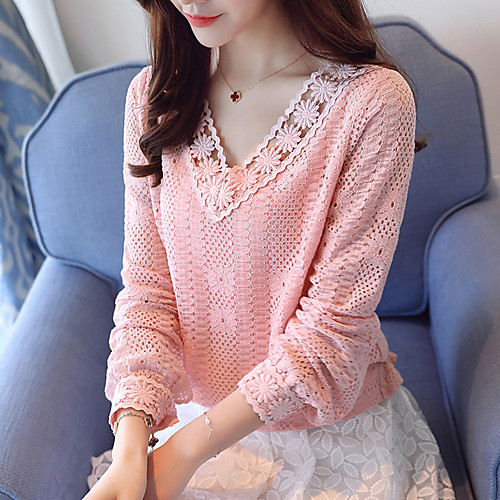 

Women's T shirt Solid Colored Long Sleeve Daily Tops White Blushing Pink