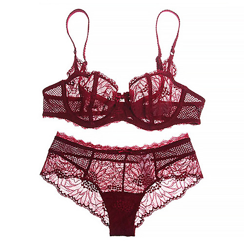 

Women's Bra & Panty Set Underwire Bra Padless Lace Full Coverage Solid Colored Blushing Pink