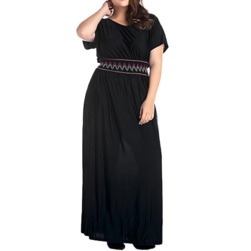 

Women's Shift Dress Maxi long Dress Blue Black Short Sleeve Black Solid Colored Round Neck Work L XL XXL 3XL 4XL 5XL 6XL 7XL / Plus Size / Plus Size