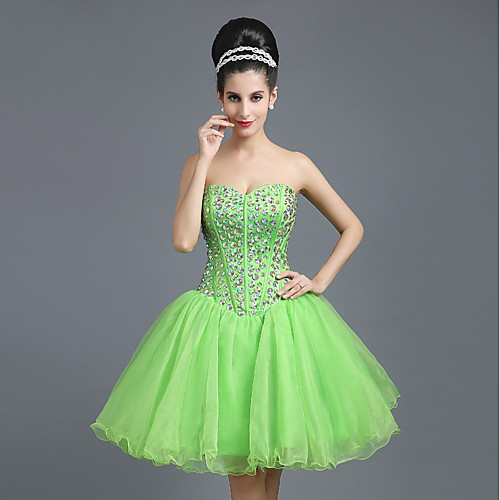 

A-Line Strapless Short / Mini Tulle Cocktail Party Dress with Crystals / Draping by