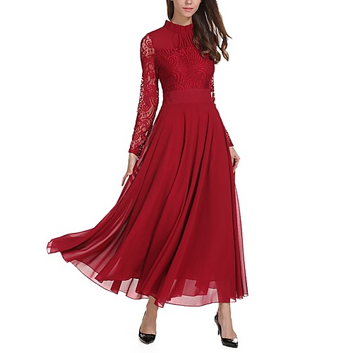 

Women's Loose Maxi long Dress - Long Sleeve Solid Colored Lace Spring Winter Stand Casual Daily Wine