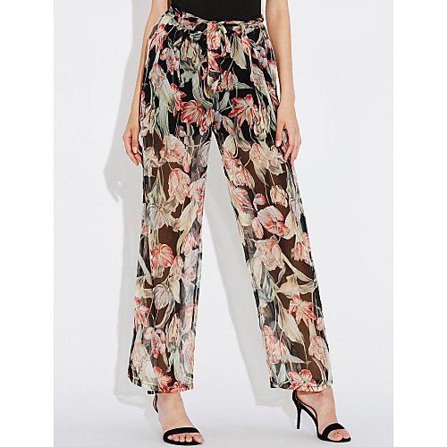 

Women's Streetwear Daily Loose Chinos Pants Plants Print White Black