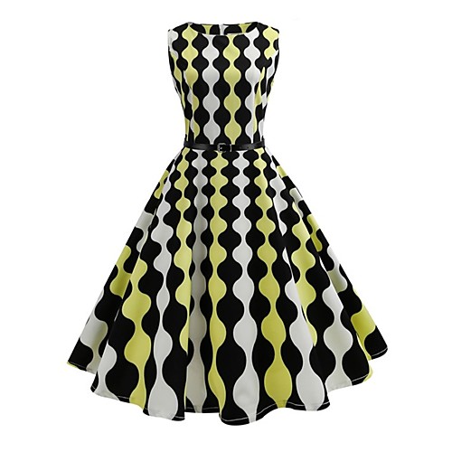 

Women's A Line Dress Knee Length Dress Rainbow Sleeveless Rainbow Print Summer Round Neck Vintage Party Going out S M L XL XXL