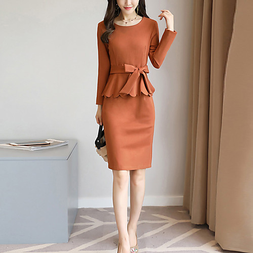 

Women's Sheath Dress Short Mini Dress Wine Green Brown Long Sleeve Solid Colored Fall Spring Round Neck Streetwear Sophisticated Going out Work Slim M L XL XXL