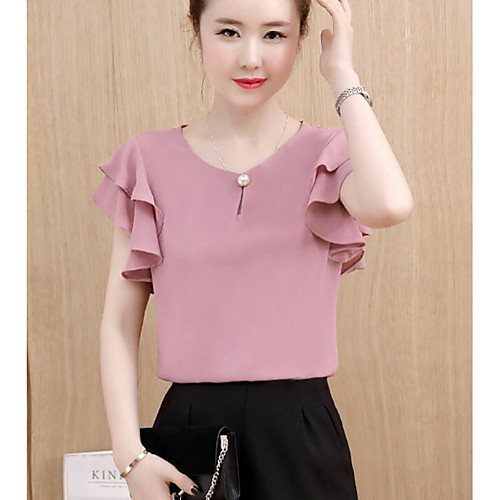 

Women's Blouse Solid Colored Short Sleeve Going out Tops Cotton White Red Yellow