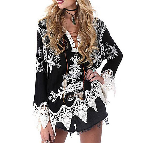 

Women's Blouse Paisley Print Long Sleeve Daily Tops Casual White Black