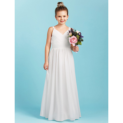 

Princess Floor Length Junior Bridesmaid Dress Party Chiffon Spaghetti Strap with Sash / Ribbon / Wedding Party / Open Back