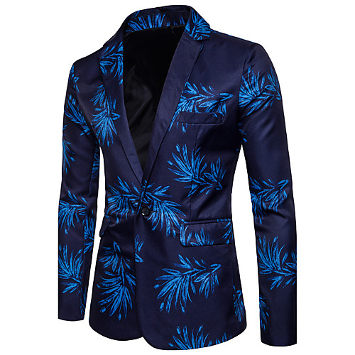 

Men's Blazer Causal Club Slim Cotton / Polyester Men's Suit Blue / Red - V Neck / Spring / Summer / Long Sleeve / Print