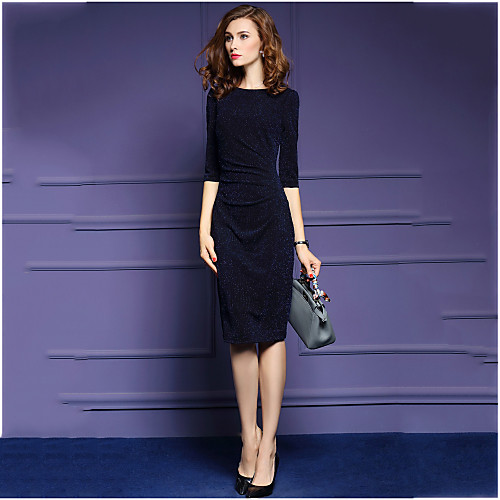 

Women's Bodycon Knee Length Dress Navy Blue Half Sleeve Solid Colored Fall Round Neck Streetwear Going out Slim M L XL XXL 3XL / Plus Size / Plus Size
