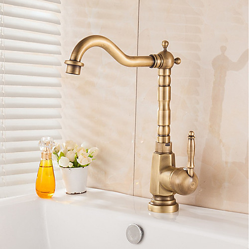 

Kitchen Faucet Rotatable Antique Brass Standard Spout Kitchen Vessel Taps Single Handle One Hole with Cold and Hot Water