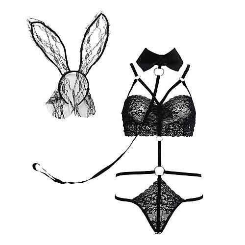 

Women's Mesh Erotic Lace Lingerie Ultra Sexy Teddy Nightwear - Cotton Solid Colored Black One-Size