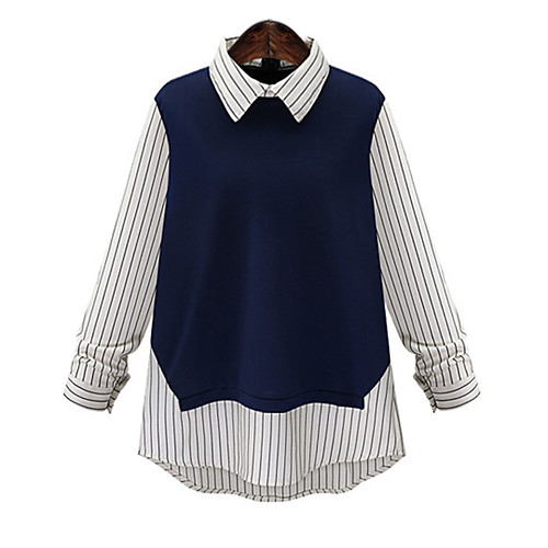 

Women's Shirt Striped Color Block Long Sleeve Daily Tops Cotton Blue
