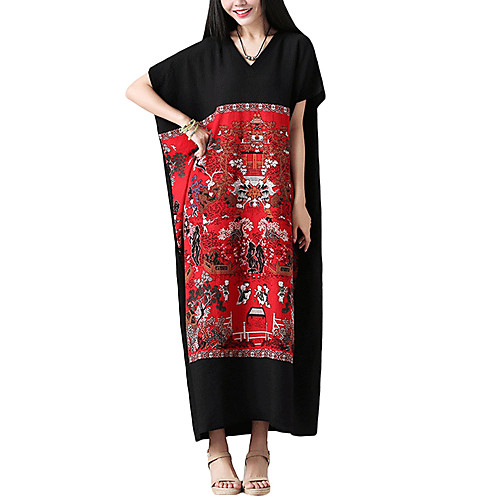 

Women's Loose Maxi long Dress Black Short Sleeve Solid Colored Round Neck Work Oversized L XL