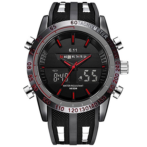 

Men's Digital Watch Japanese Silicone Black 30 m Water Resistant / Waterproof Calendar / date / day Chronograph Analog - Digital Luxury Vintage Casual Bangle Elegant - Black Red Blue / Luminous