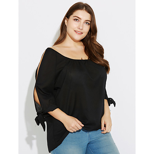 

Women's T shirt Solid Colored Plus Size Split Bow Long Sleeve Daily Tops Streetwear Black Orange