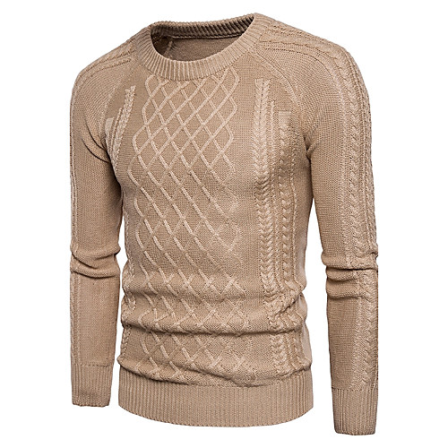 

Men's Streetwear Solid Colored Pullover Cotton Long Sleeve Regular Sweater Cardigans Round Neck Fall Winter Black Khaki Green