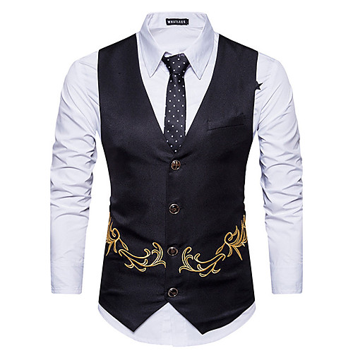 

Men's Vest Daily Going out Slim Polyester Men's Suit Khaki / Black / Navy Blue - V Neck / Fall / Winter / Sleeveless / Print