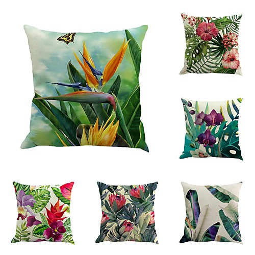 

6 pcs Cotton / Linen Pillow Cover Pillow Case, Botanical Novelty Classic Classical Retro Traditional / Classic