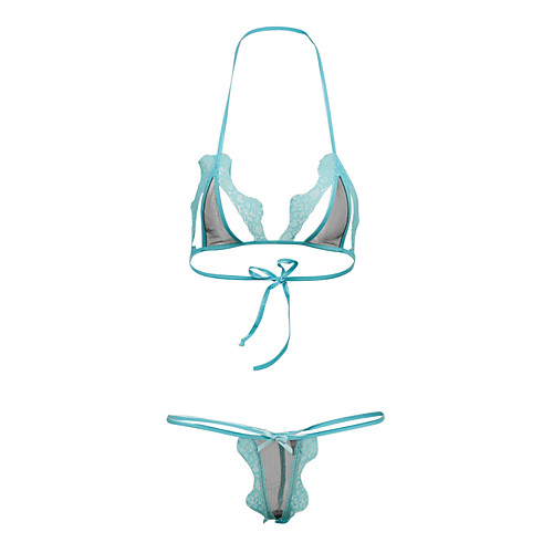 

Women's Bra & Panty Set Strapped Triangle Cup Jacquard Light Blue