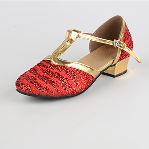 

Women's Modern Shoes Ballroom Shoes Low Heel Red Gold Toggle Clasp