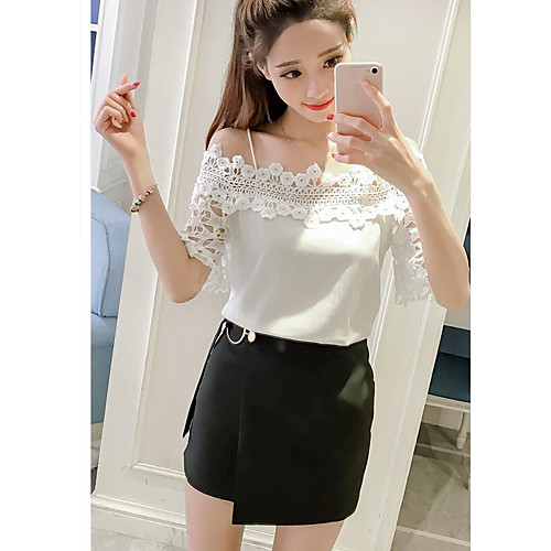 

Women's Blouse Solid Colored Short Sleeve Daily Tops White Yellow Blushing Pink