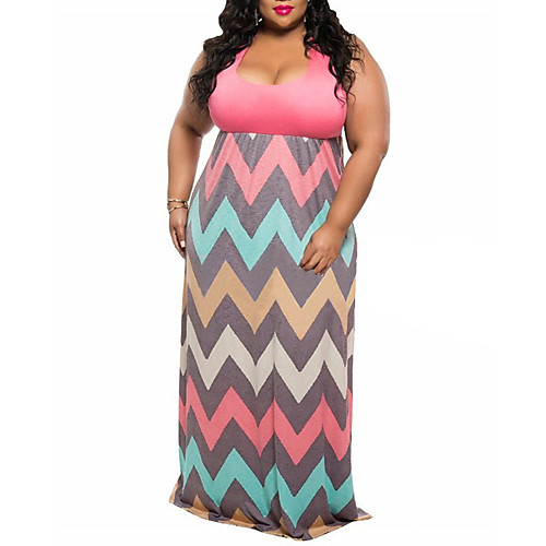 

Women's Bodycon Maxi long Dress Blue Green Orange Sleeveless Color Block Racerback Spring Summer Round Neck Holiday Club XL XXL 3XL 4XL / Plus Size / Plus Size