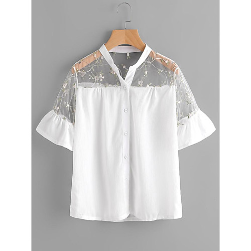 

Women's Shirt Solid Colored Short Sleeve Going out Tops White